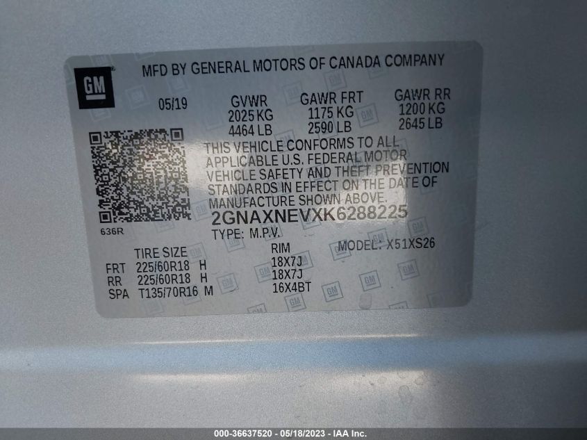 2019 CHEVROLET EQUINOX PREMIER - 2GNAXNEVXK6288225