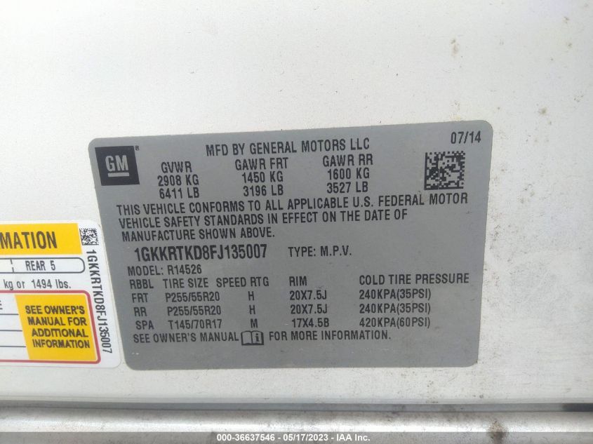 2015 GMC ACADIA DENALI - 1GKKRTKD8FJ135007