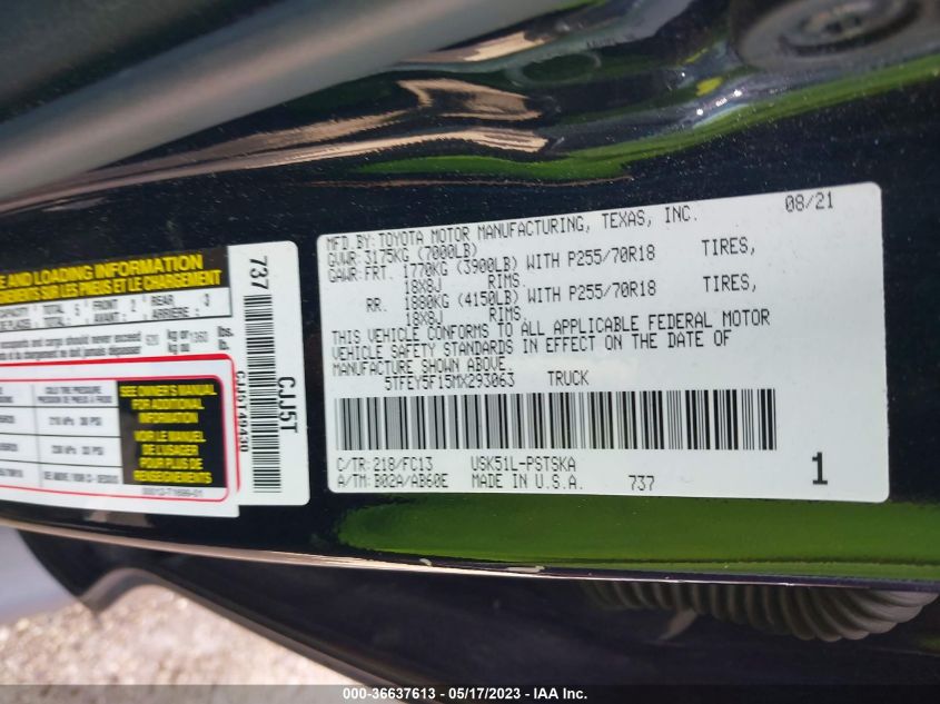 2021 TOYOTA TUNDRA 2WD SR5 - 5TFEY5F15MX293063