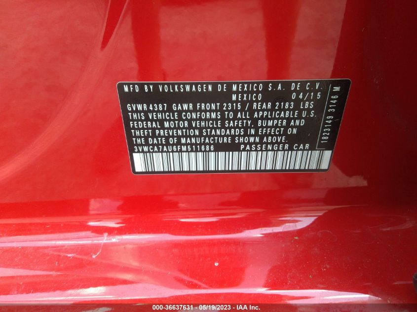2015 VOLKSWAGEN GOLF SPORTWAGEN TDI SE 3VWCA7AU6FM511686