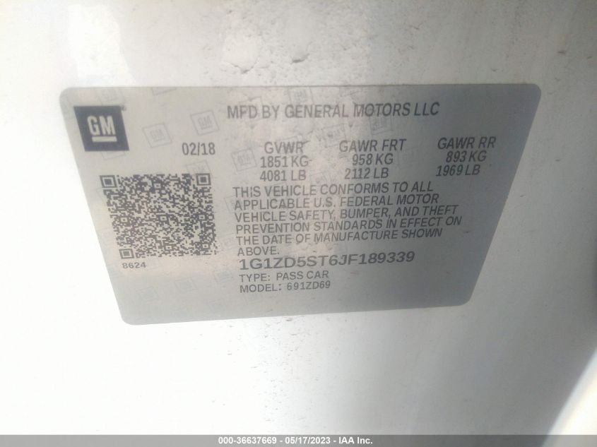 2018 CHEVROLET MALIBU LT - 1G1ZD5ST6JF189339