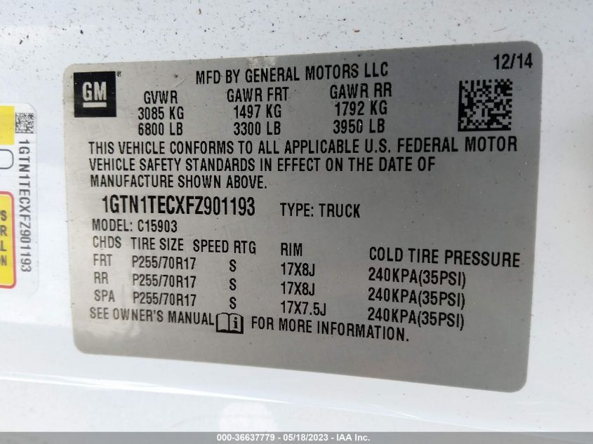 2015 GMC SIERRA 1500 - 1GTN1TECXFZ901193