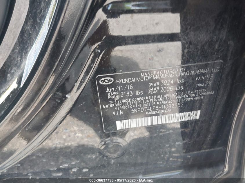 2017 HYUNDAI ELANTRA SE - 5NPD74LF8HH092557