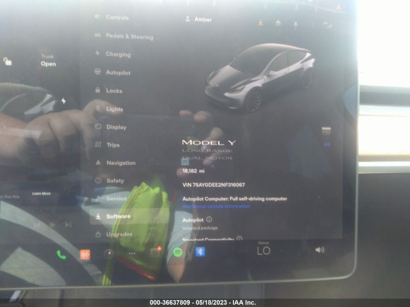 2022 TESLA MODEL Y LONG RANGE - 7SAYGDEE2NF316067