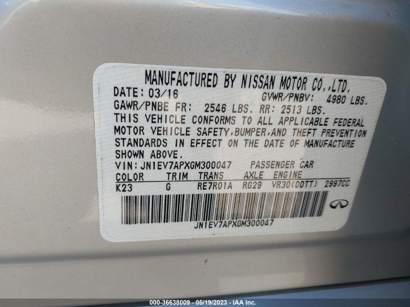 2016 INFINITI Q50 3.0T - JN1EV7APXGM300047