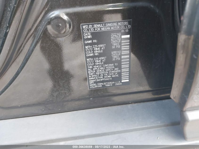 2015 NISSAN ROGUE SV - KNMAT2MV9FP534174