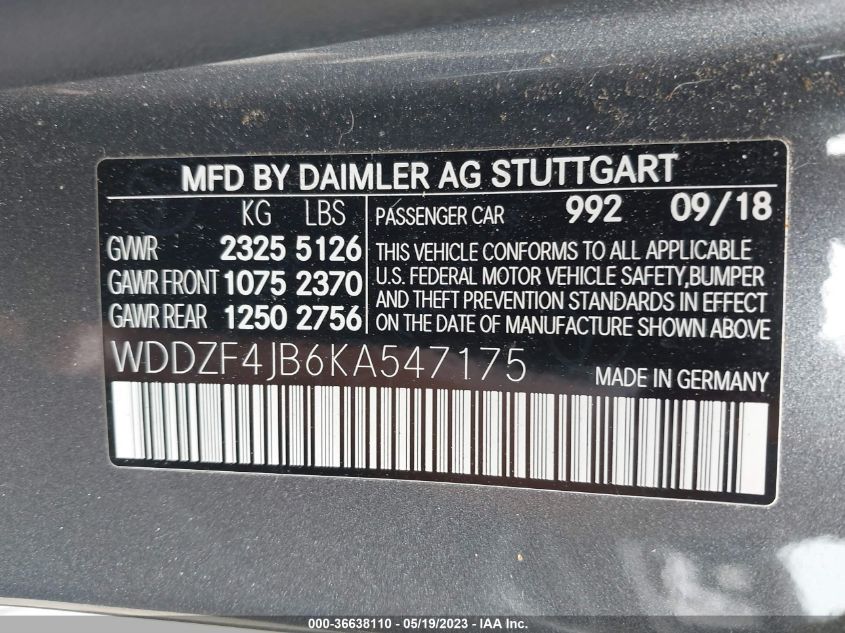 2019 MERCEDES-BENZ E-CLASS E 300 - WDDZF4JB6KA547175