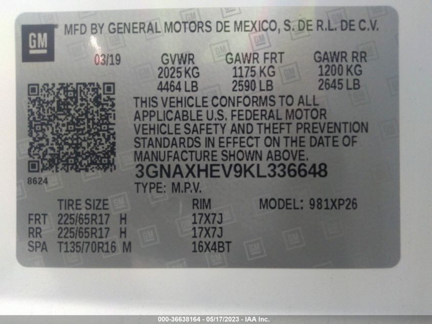 2019 CHEVROLET EQUINOX LS - 3GNAXHEV9KL336648
