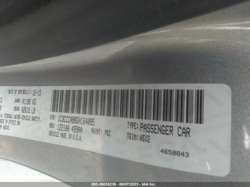 2016 CHRYSLER 200 LIMITED - 1C3CCCAB8GN164085