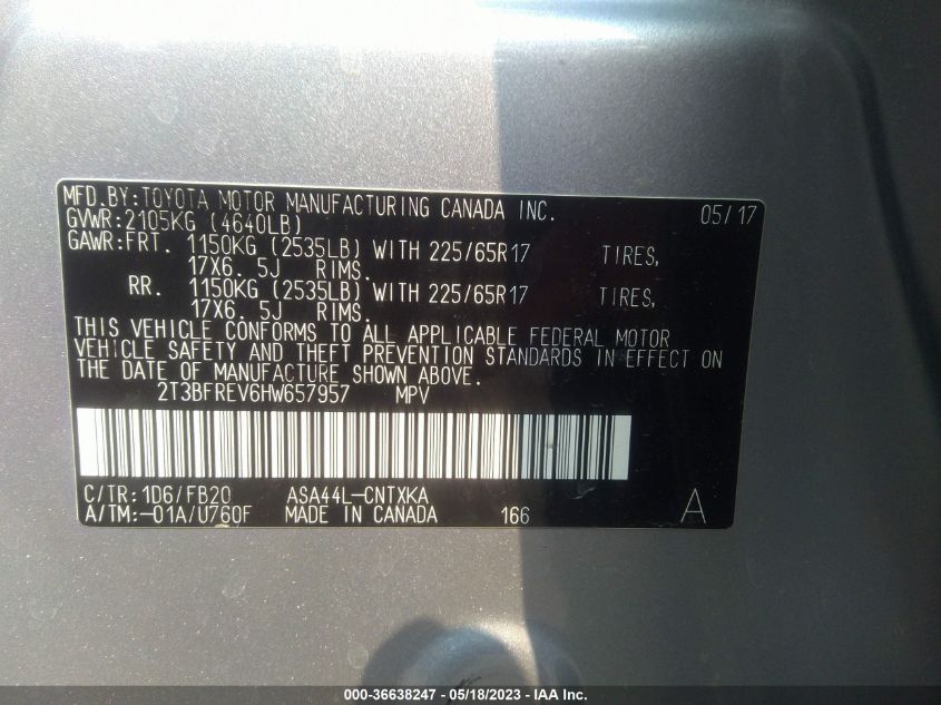 2017 TOYOTA RAV4 LE - 2T3BFREV6HW657957