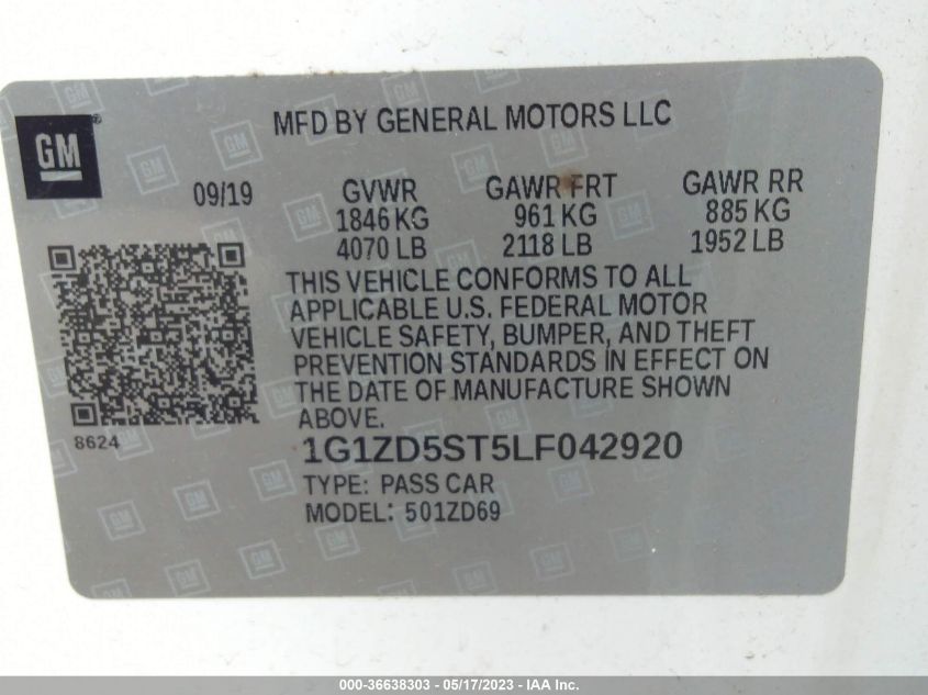 2020 CHEVROLET MALIBU LT - 1G1ZD5ST5LF042920