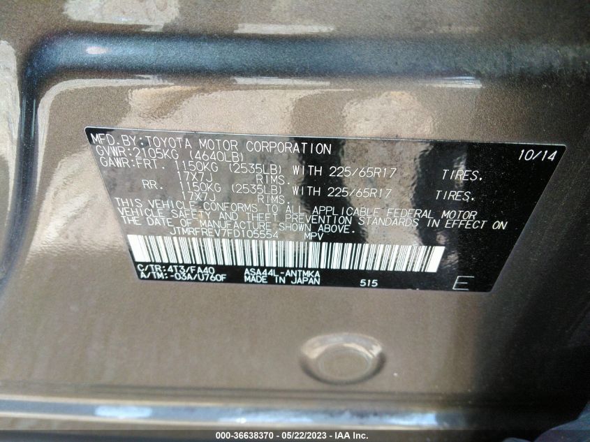2015 TOYOTA RAV4 XLE - JTMRFREV7FD105554