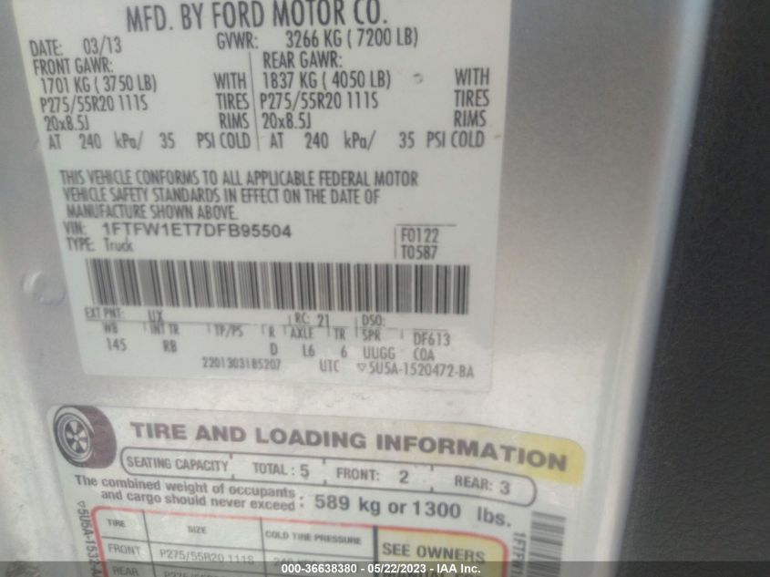 2013 FORD F-150 XL/XLT/FX4/LARIAT - 1FTFW1ET7DFB95504