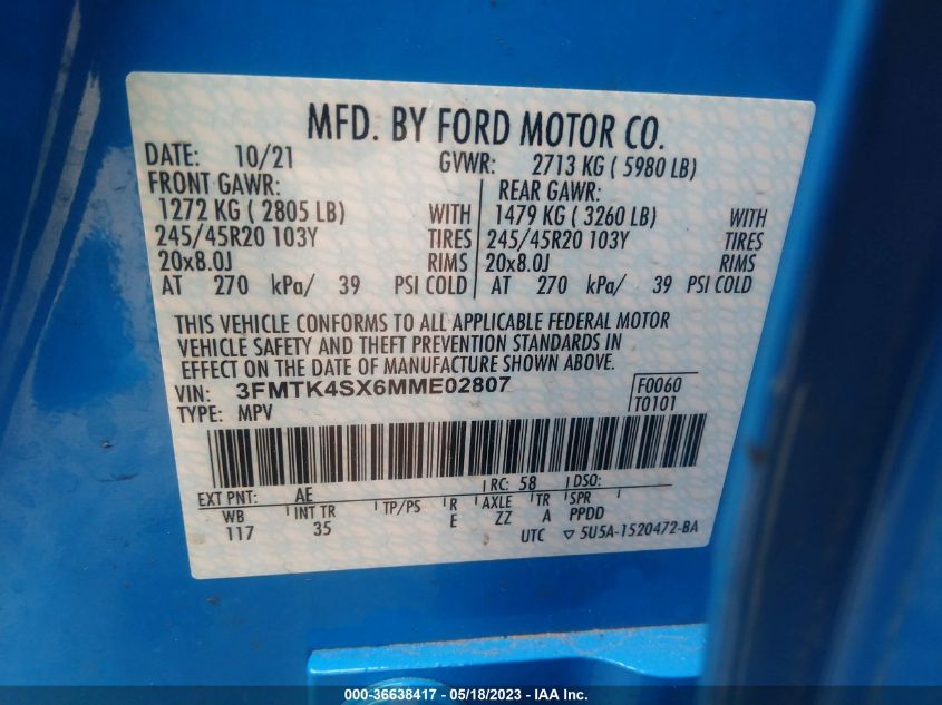 2021 FORD MUSTANG MACH-E GT 3FMTK4SX6MME02807