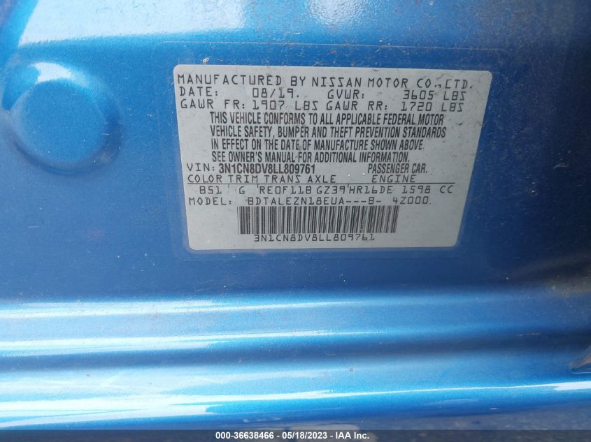 2020 NISSAN VERSA S - 3N1CN8DV8LL809761