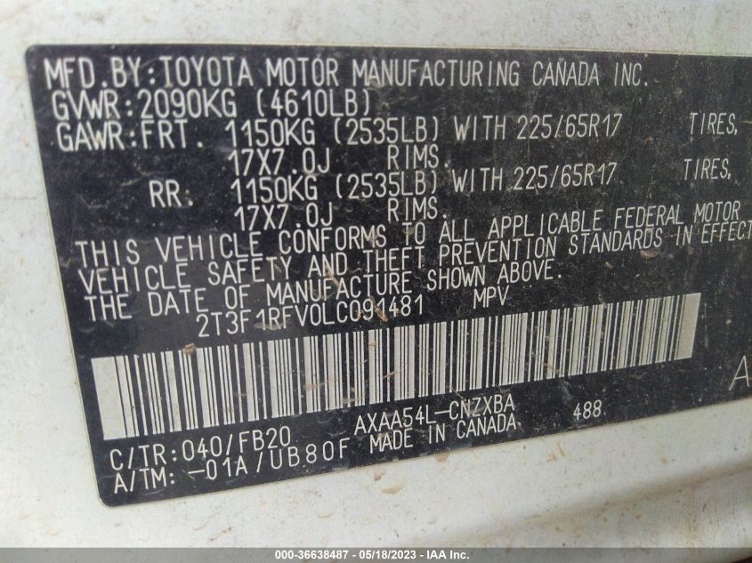 2020 TOYOTA RAV4 LE - 2T3F1RFV0LC091481