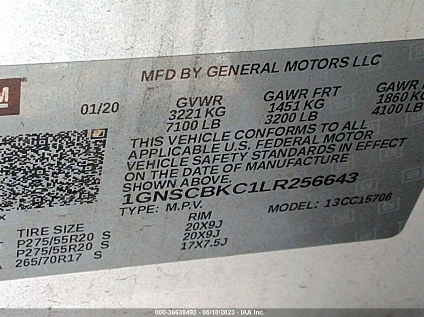 2020 CHEVROLET TAHOE LT - 1GNSCBKC1LR256643