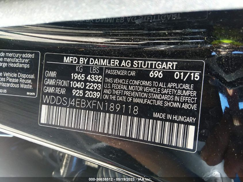 2015 MERCEDES-BENZ CLA-CLASS CLA 250 - WDDSJ4EBXFN189118