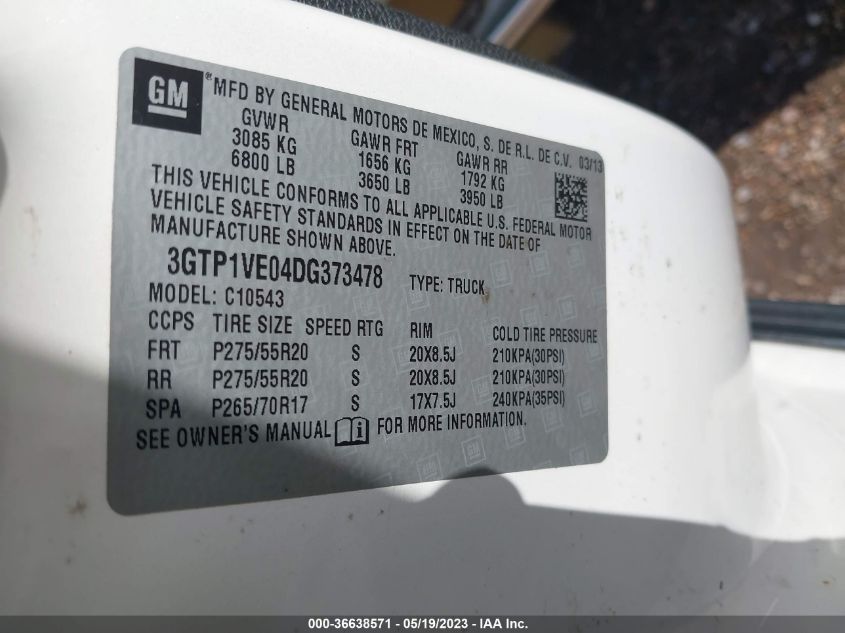 2013 GMC SIERRA 1500 SLE - 3GTP1VE04DG373478