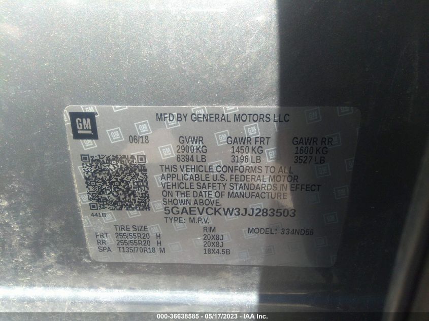 2018 BUICK ENCLAVE - 5GAEVCKW3JJ283503