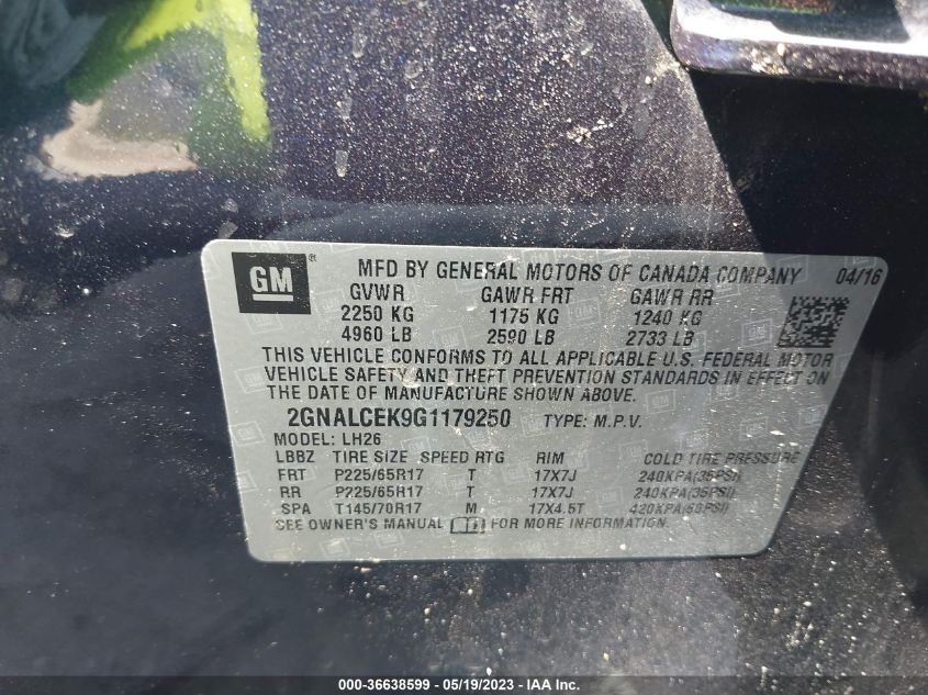 2016 CHEVROLET EQUINOX LT - 2GNALCEK9G1179250
