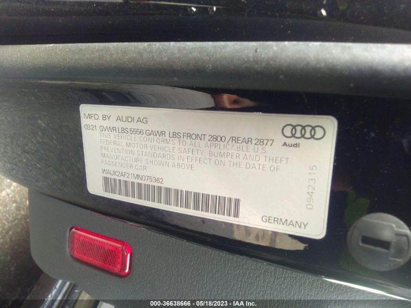 WAUK2AF21MN075362 Audi A6 PREMIUM 9