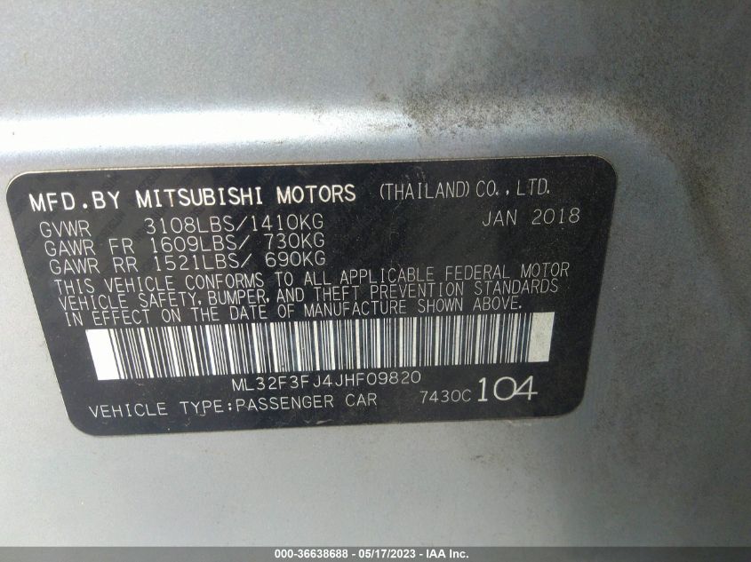 2018 MITSUBISHI MIRAGE G4 ES - ML32F3FJ4JHF09820