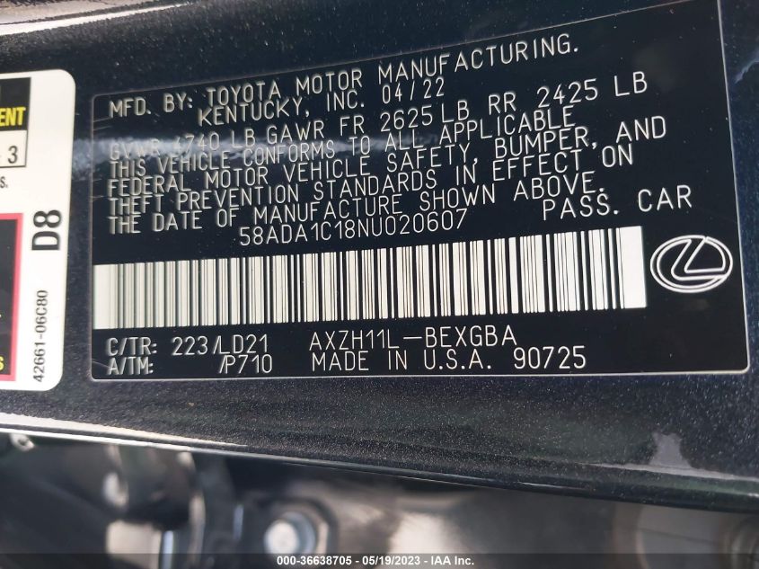 2022 LEXUS ES ES 300H - 58ADA1C18NU020607