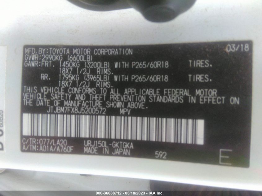 2018 LEXUS GX GX 460 JTJBM7FX8J5200572