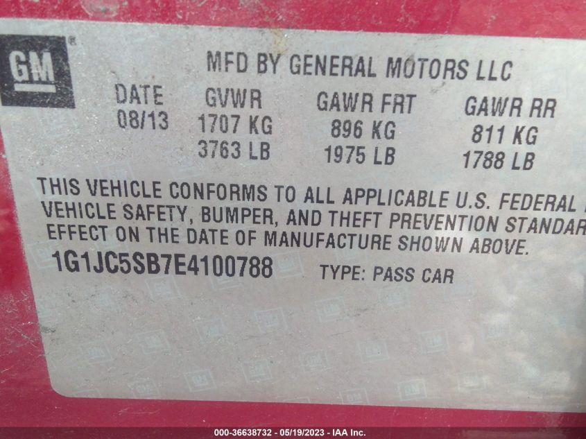 2014 CHEVROLET SONIC LT - 1G1JC5SB7E4100788