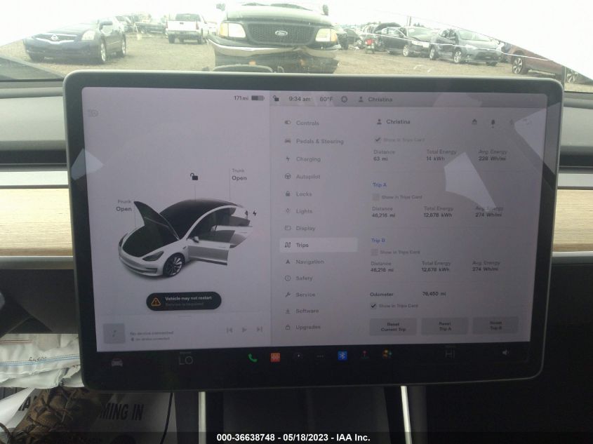 2018 TESLA MODEL 3 RANGE BATTERY - 5YJ3E1EA9JF018330
