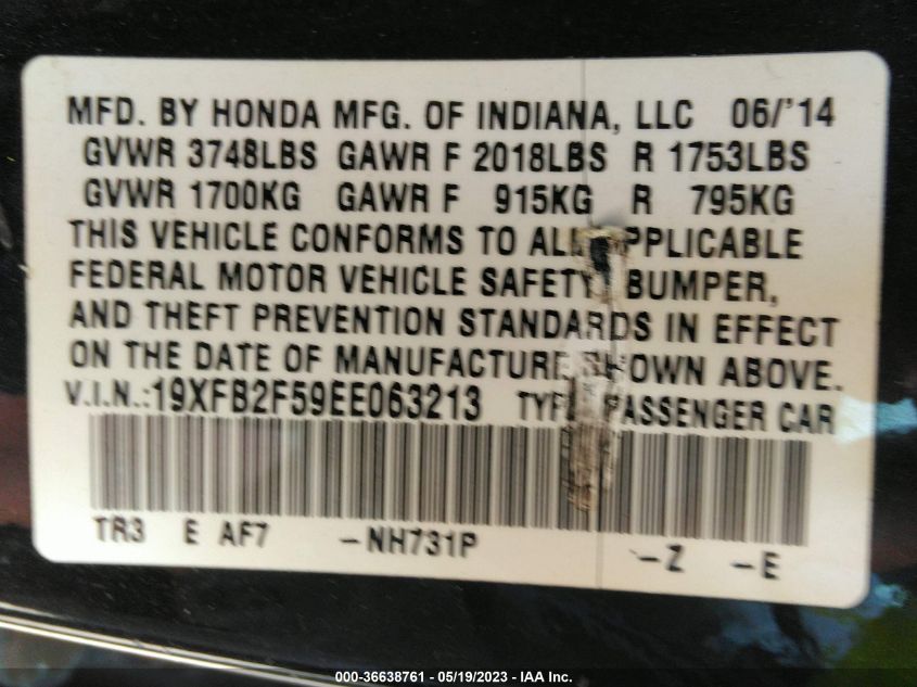 2014 HONDA CIVIC SEDAN LX - 19XFB2F59EE063213