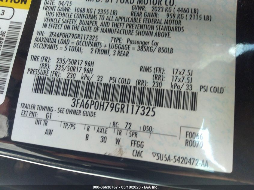 2016 FORD FUSION SE - 3FA6P0H79GR117325