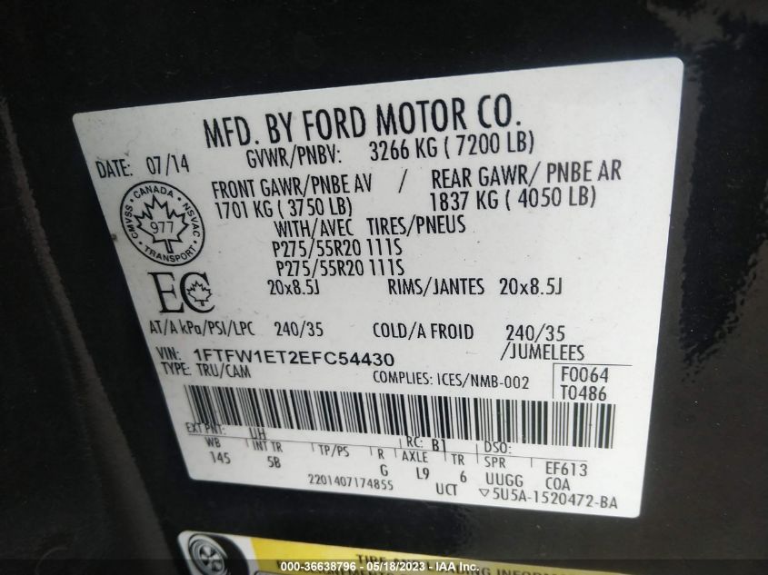 2014 FORD F-150 XL/XLT/FX4/LARIAT - 1FTFW1ET2EFC54430