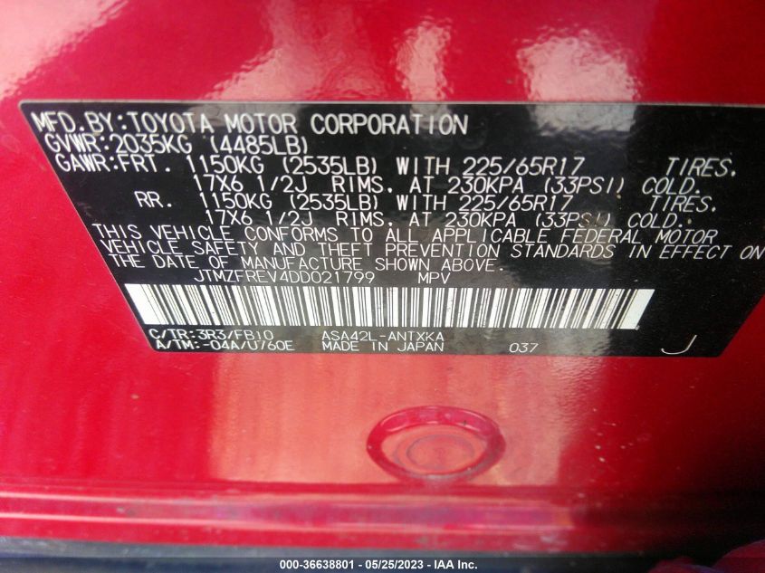 2013 TOYOTA RAV4 LE - JTMZFREV4DD021799