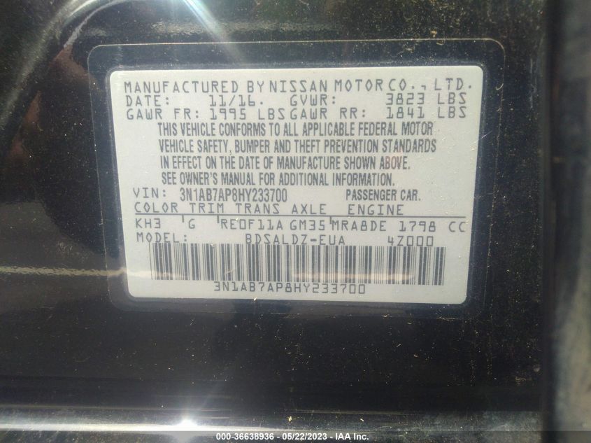 2017 NISSAN SENTRA SV - 3N1AB7AP8HY233700