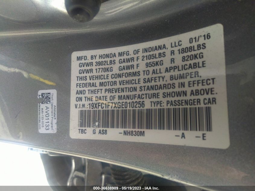 2016 HONDA CIVIC SEDAN EX-L - 19XFC1F7XGE010256