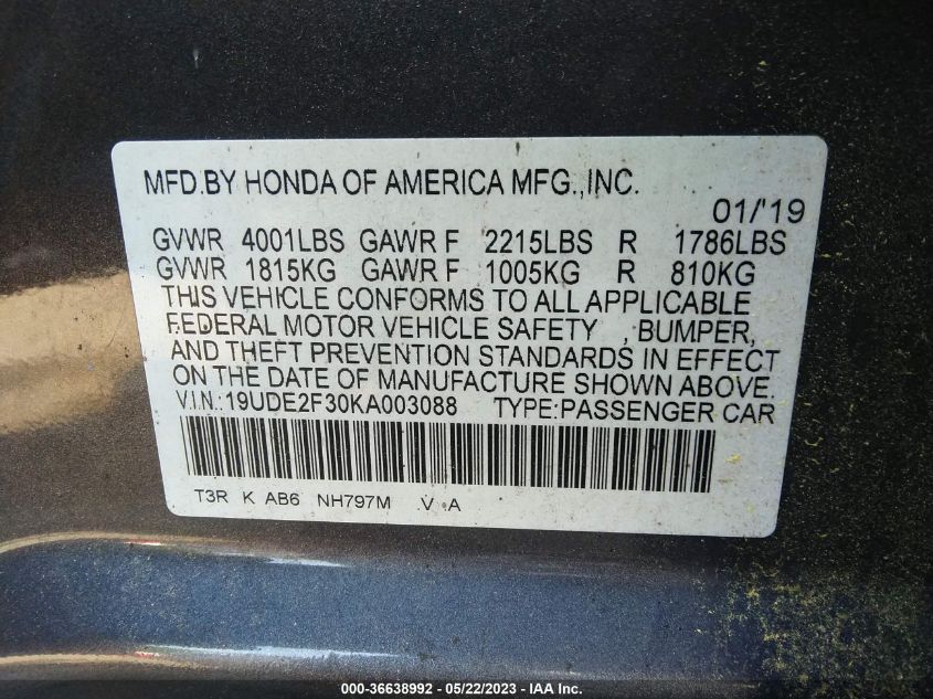 2019 ACURA ILX - 19UDE2F30KA003088