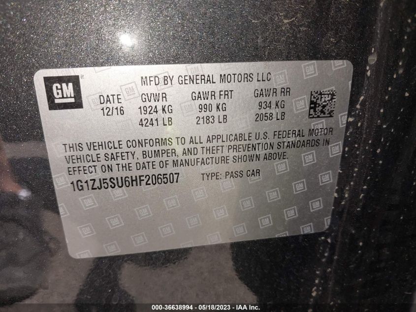 2017 CHEVROLET MALIBU HYBRID - 1G1ZJ5SU6HF206507