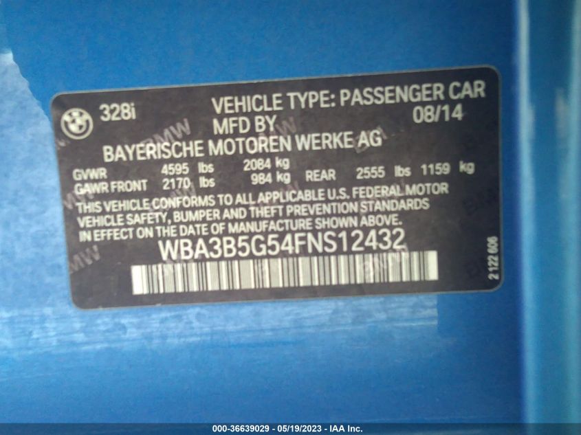 2015 BMW 3 SERIES 328I XDRIVE - WBA3B5G54FNS12432
