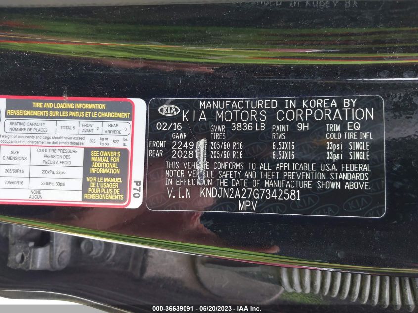 2016 KIA SOUL BASE - KNDJN2A27G7342581