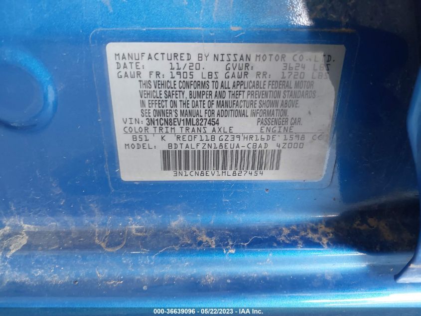 2021 NISSAN VERSA SV - 3N1CN8EV1ML827454