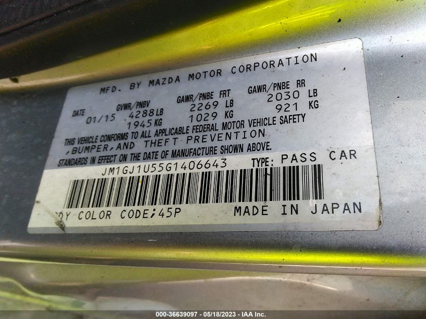 2016 MAZDA MAZDA6 I SPORT - JM1GJ1U55G1406643