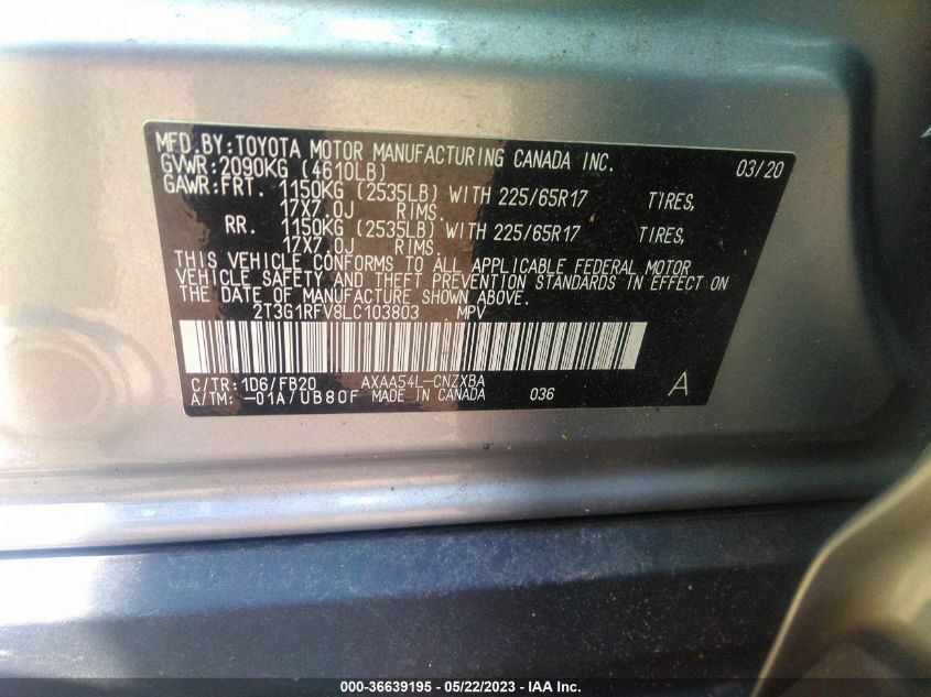 2020 TOYOTA RAV4 LE - 2T3G1RFV8LC103803