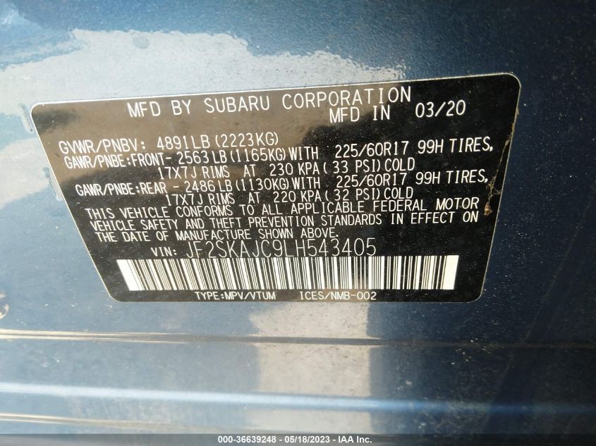 2020 SUBARU FORESTER PREMIUM - JF2SKAJC9LH543405