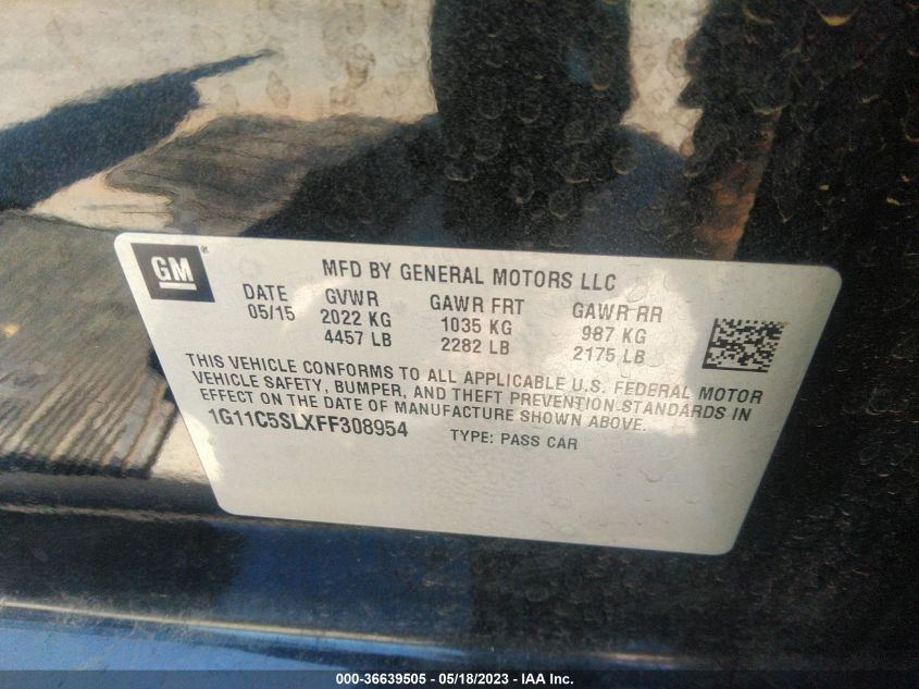 2015 CHEVROLET MALIBU LT - 1G11C5SLXFF308954