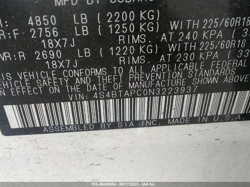 2022 SUBARU OUTBACK TOURING - 4S4BTAPC0N3223937