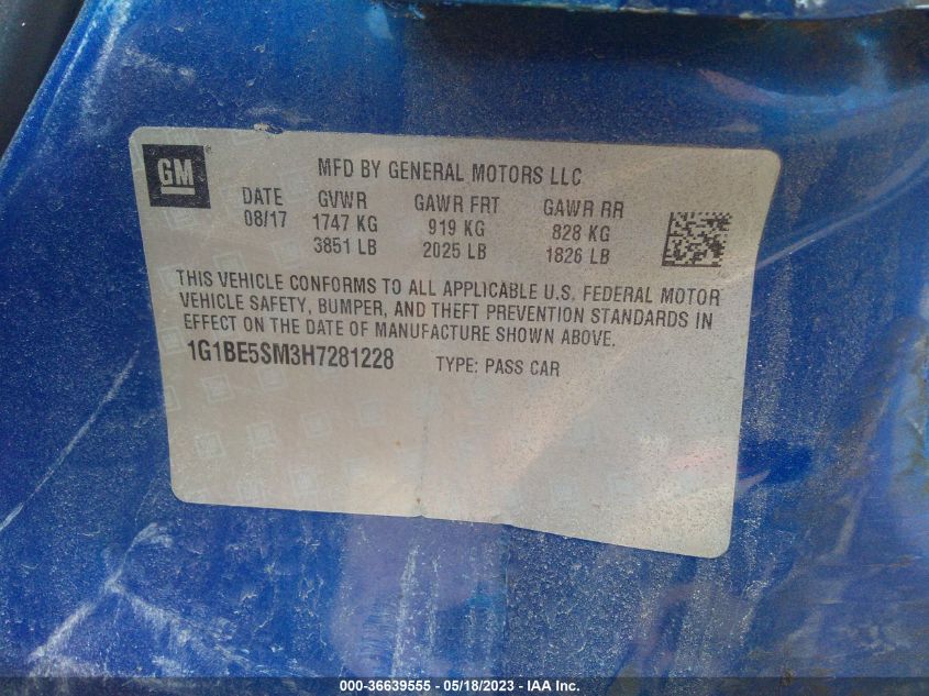 2017 CHEVROLET CRUZE LT - 1G1BE5SM3H7281228