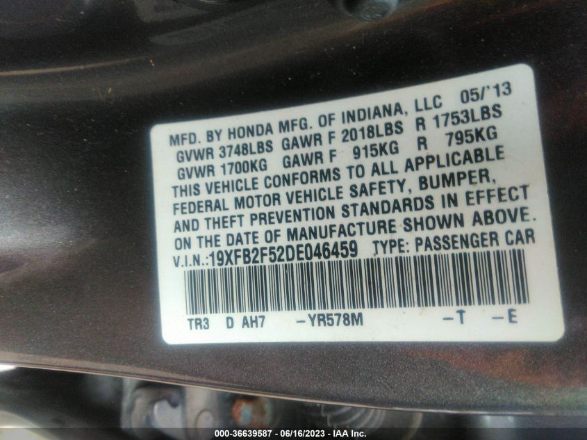 2013 HONDA CIVIC SDN LX - 19XFB2F52DE046459