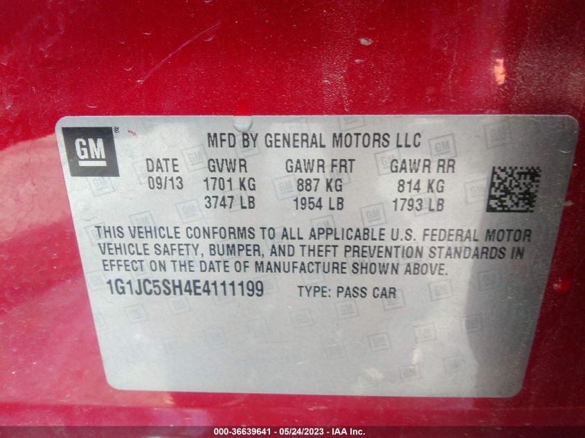 2014 CHEVROLET SONIC LT - 1G1JC5SH4E4111199